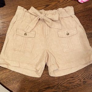 Anthropologie Elevenses Cream Linen Shorts